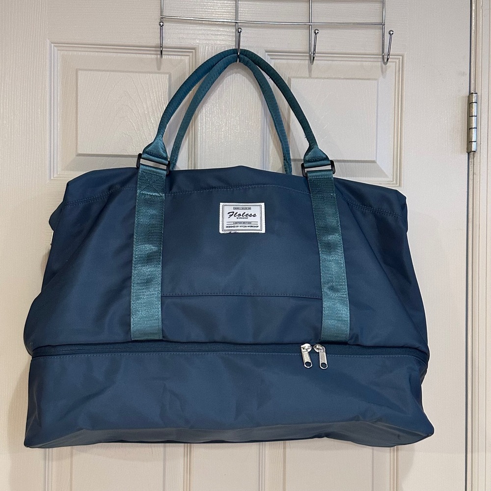 Floless Workshop Teal Blue Nylon Weekender Duffel Bag Travel Gym Bag 26x15